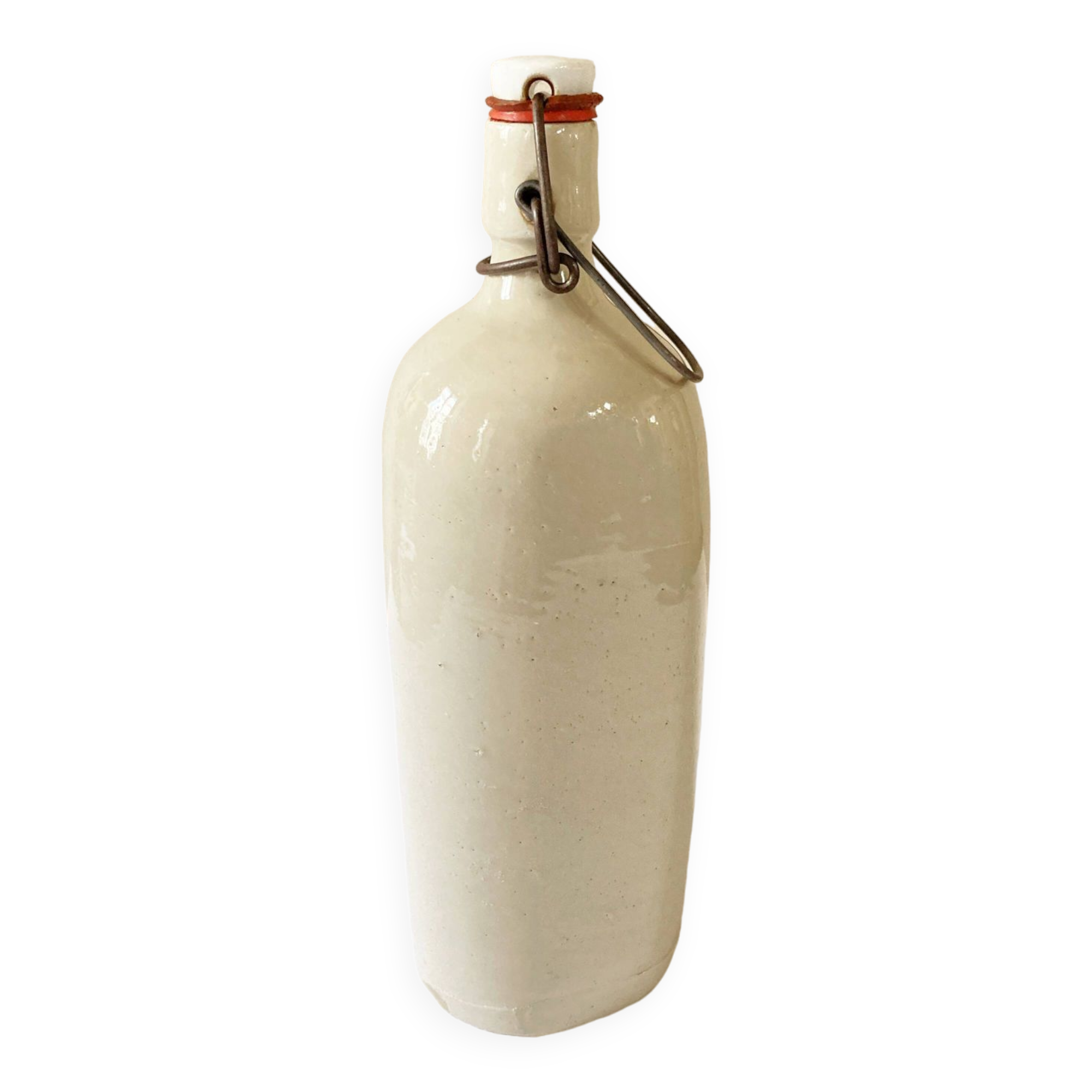 Old light gray enamelled stoneware hot water bottle