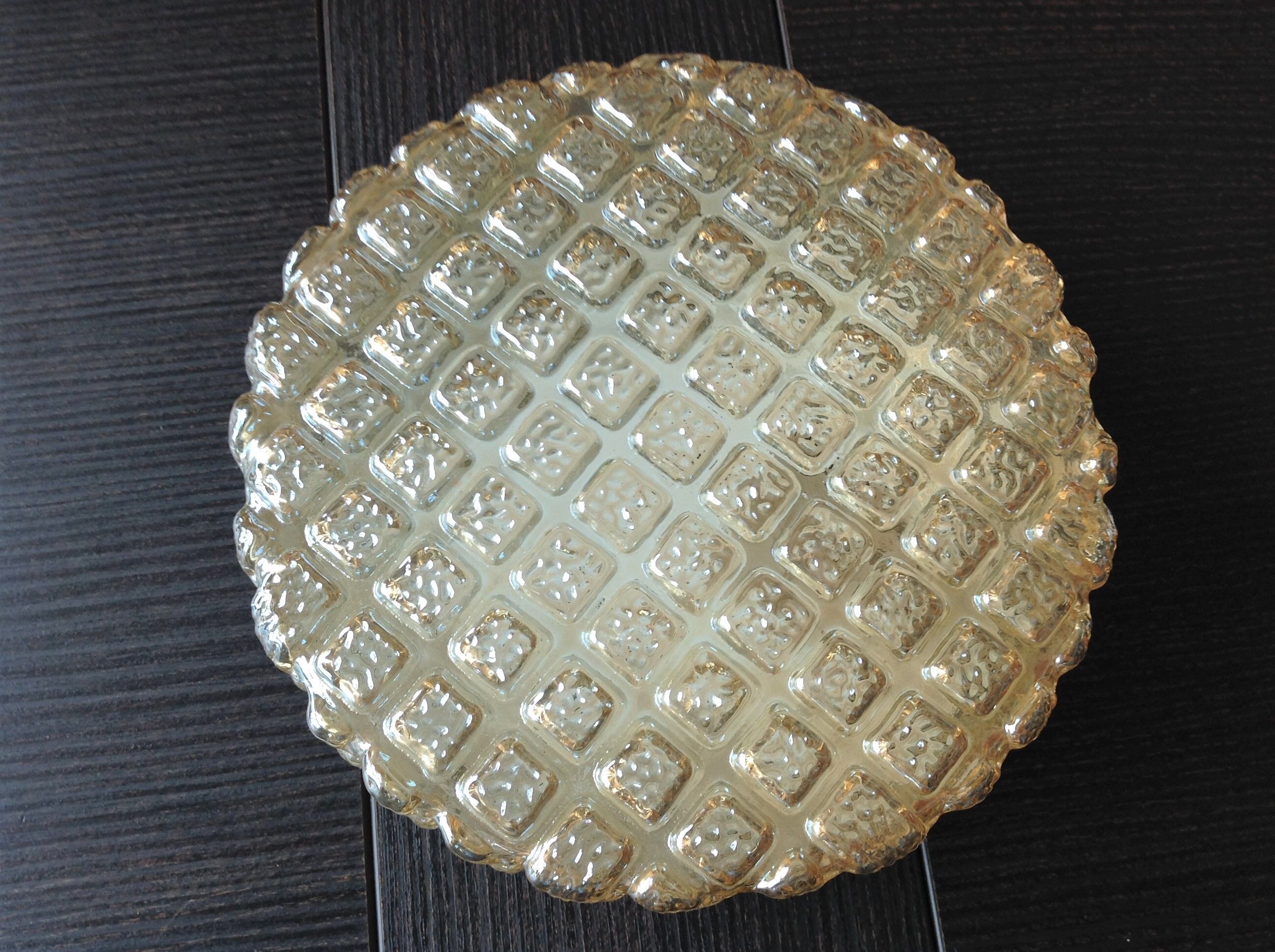 Round ceiling lamp in amber glass / vintage 60s-70s