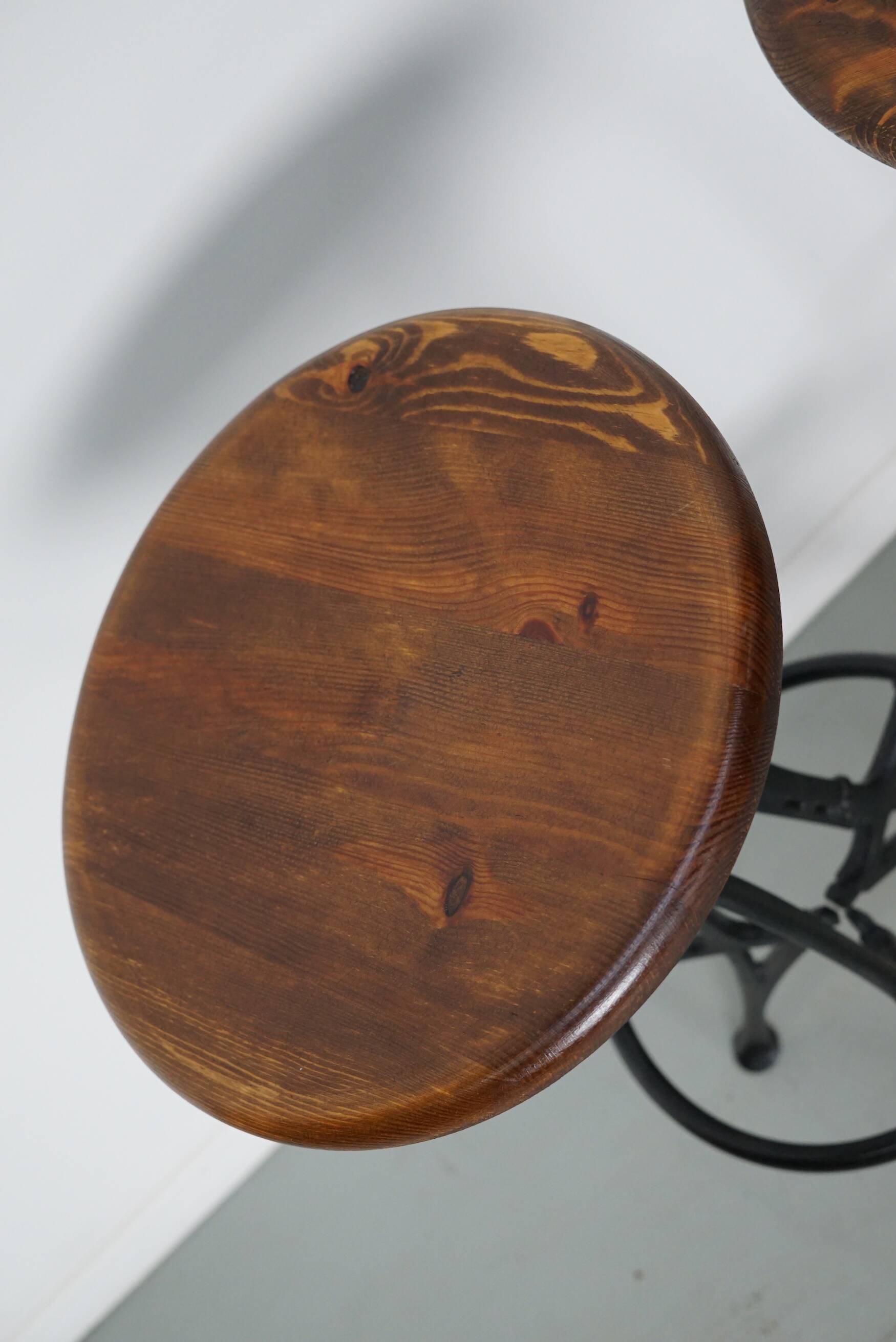 Pair of Italian Industrial Workshop Stools / Bar Stools