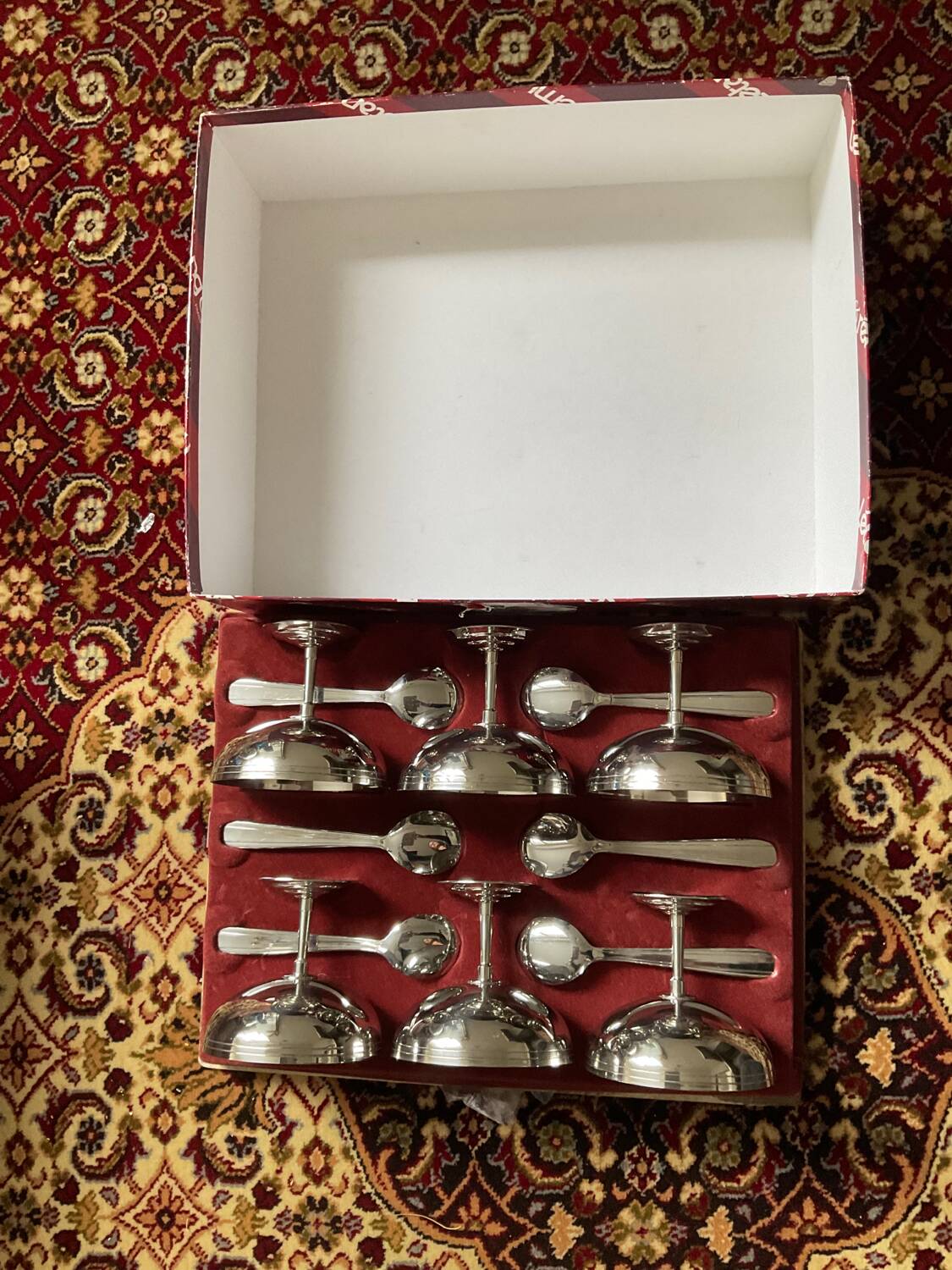 Set of 6 ice cream cups and spoons Letang Rémy 70s