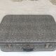 Old suitcase travel fibroc gray white trunk + vintage metal cove