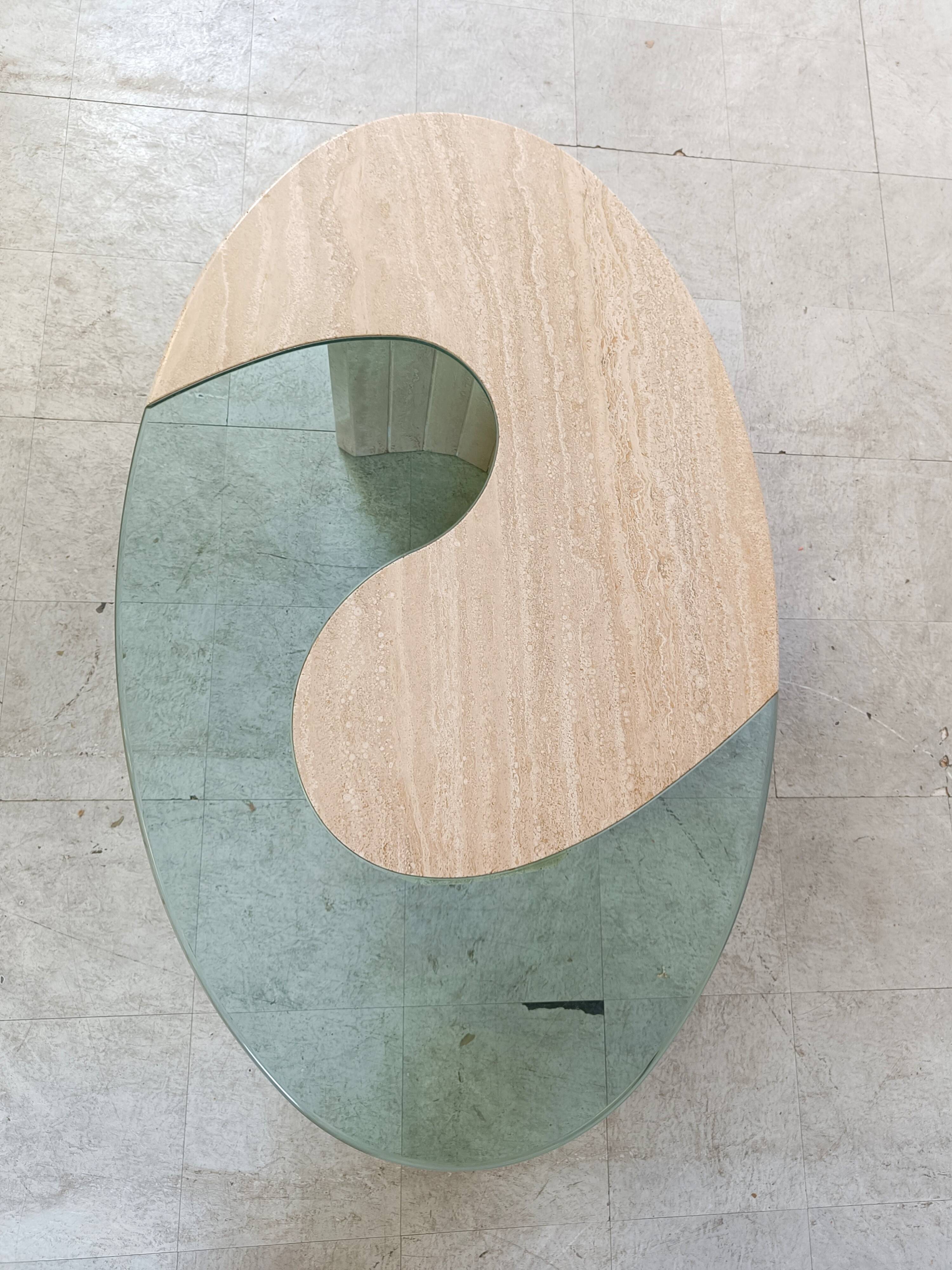 Travertine  and glass Coffee Table 1970s, Italy