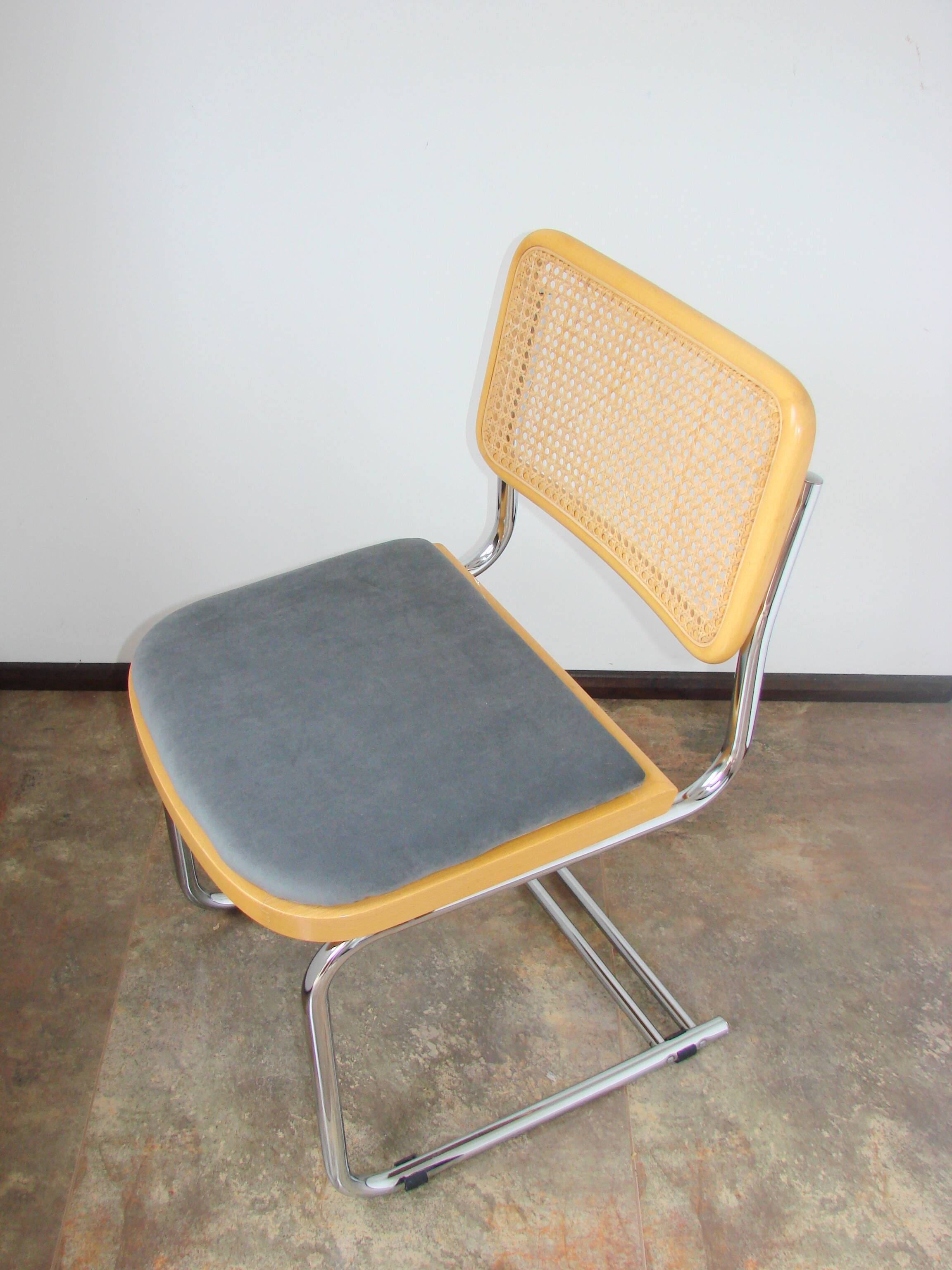 Vintage Bauhaus chair, 1980s – chrome, raffia and fabric
