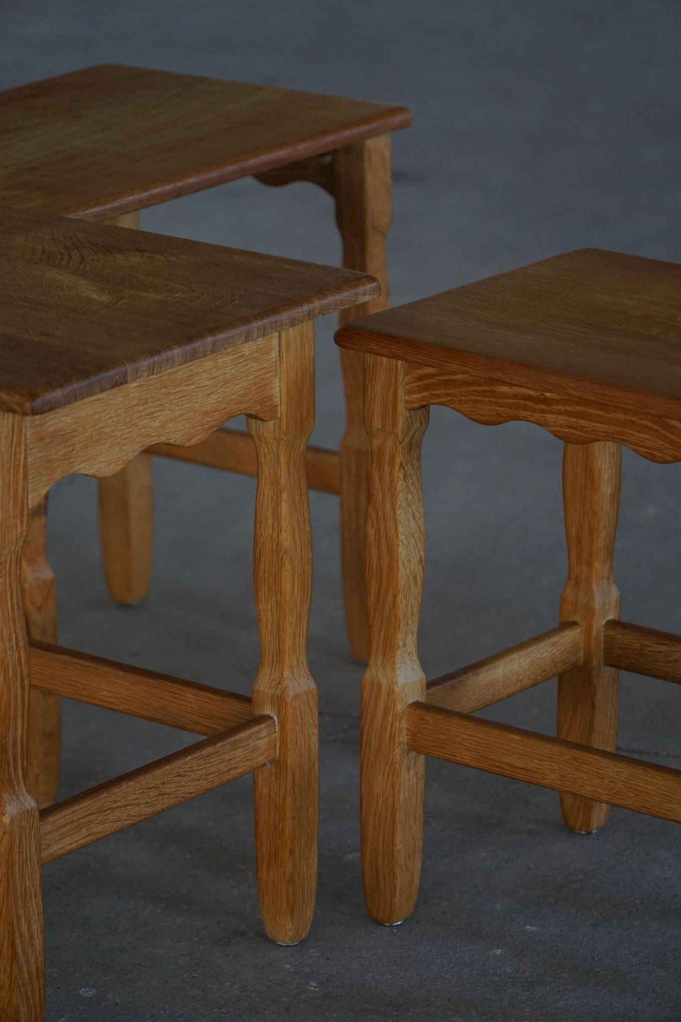 Nesting tables in oak, made by a Danish cabinetmaker, mid-century modern, 1960s.