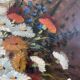 Vintage original floral oil painting with wildflowers in blue vase