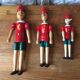 Trio of old wooden Pinocchio Made in Italy