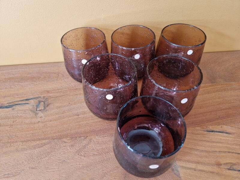 BIOT - Set of 6 bubble glass water tumblers in amethyst colour.