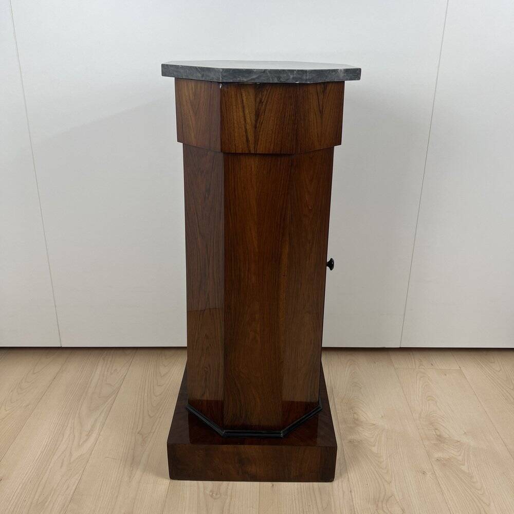 Biedermeier Drum Cabinet in Walnut Veneer & Marble, France, 1830s