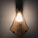 Set of 3 wall lights in golden brass and opaline glass