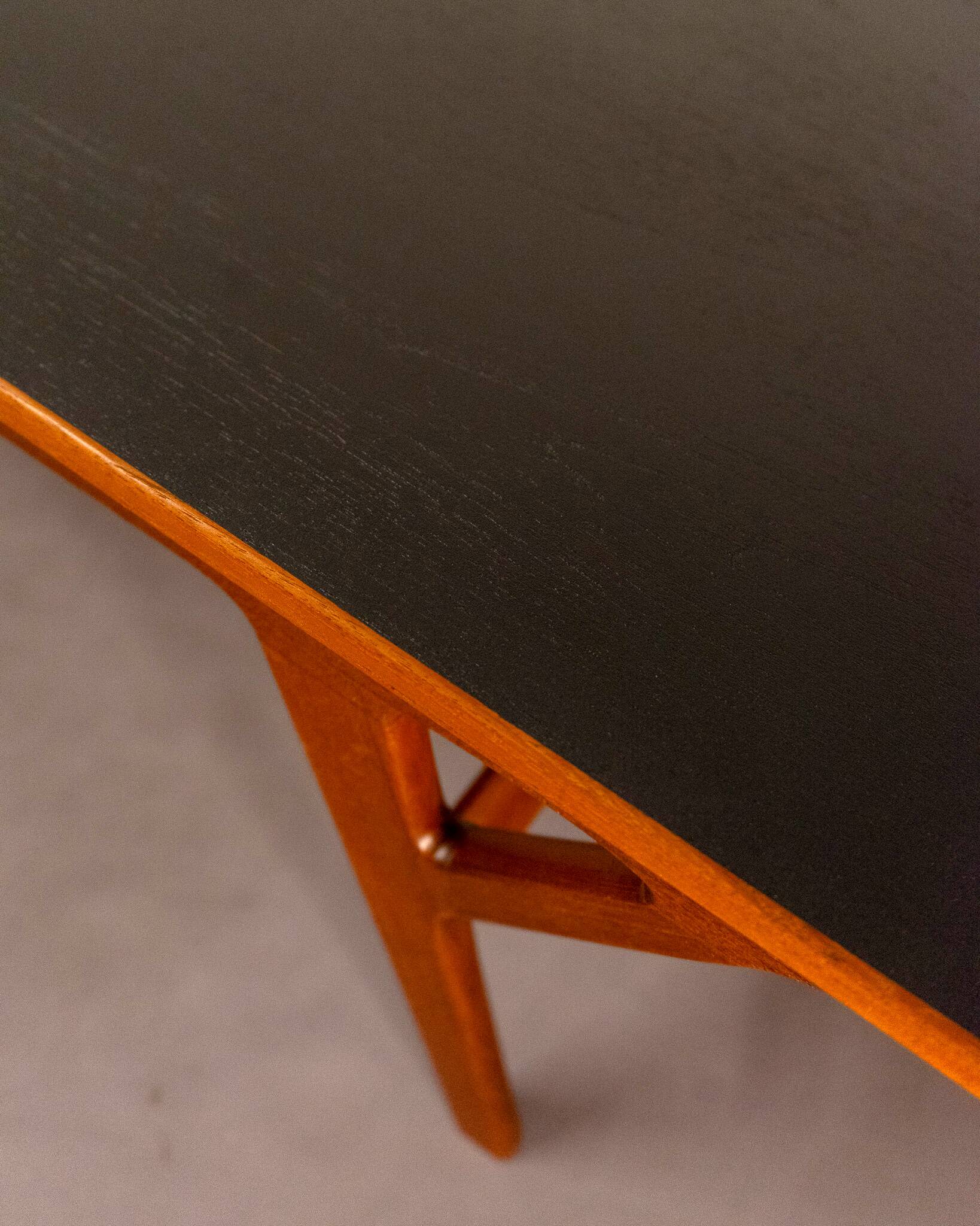 Mid Century Scandinavian Coffee Table in Teak and Black Enameled