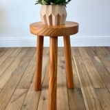 Small tripod stool in blond wood pine 60s-70s