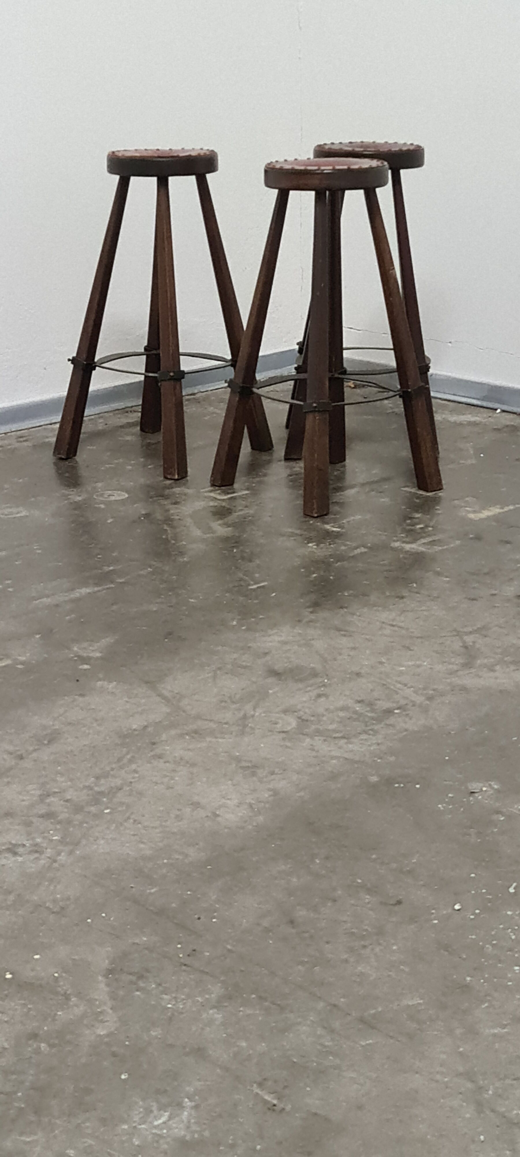 Vintage set of 3 Brutalist bar stools