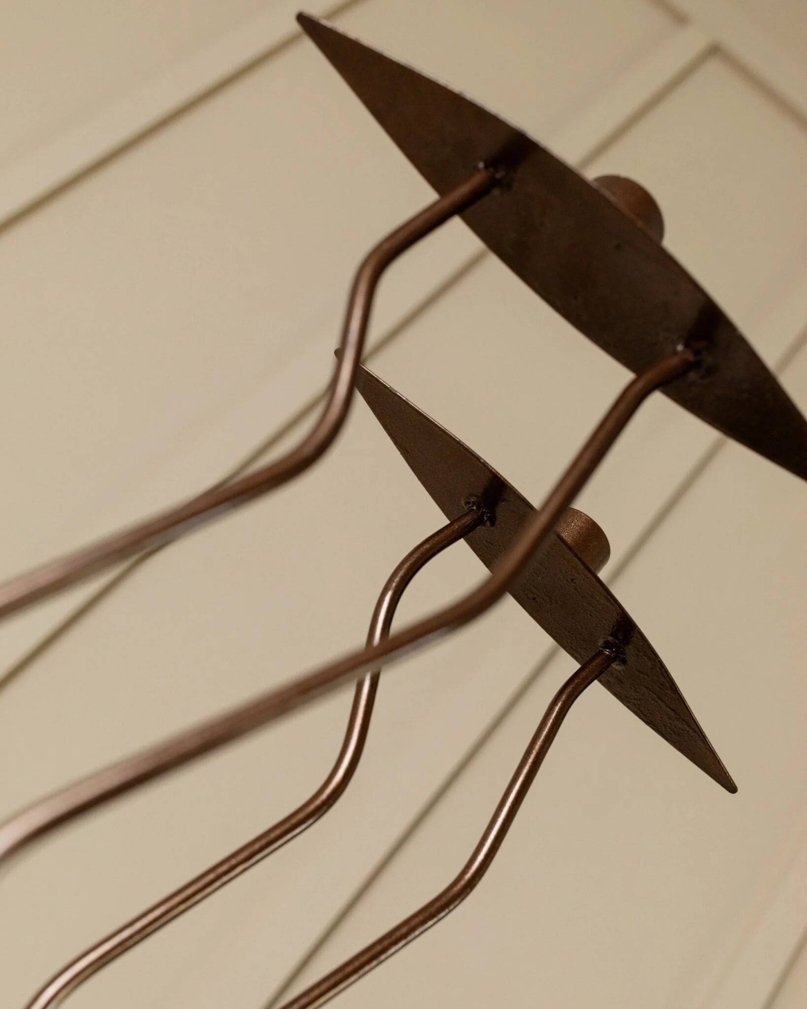 Dark Bronze Metal Candlesticks, Zigzag Postmodern Memphis Style, 2-Piece Set, Italy 1990s