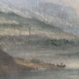 Oil on canvas "Seascape and Mountains" 19th century