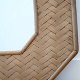 Octagonal mirror in woven bamboo