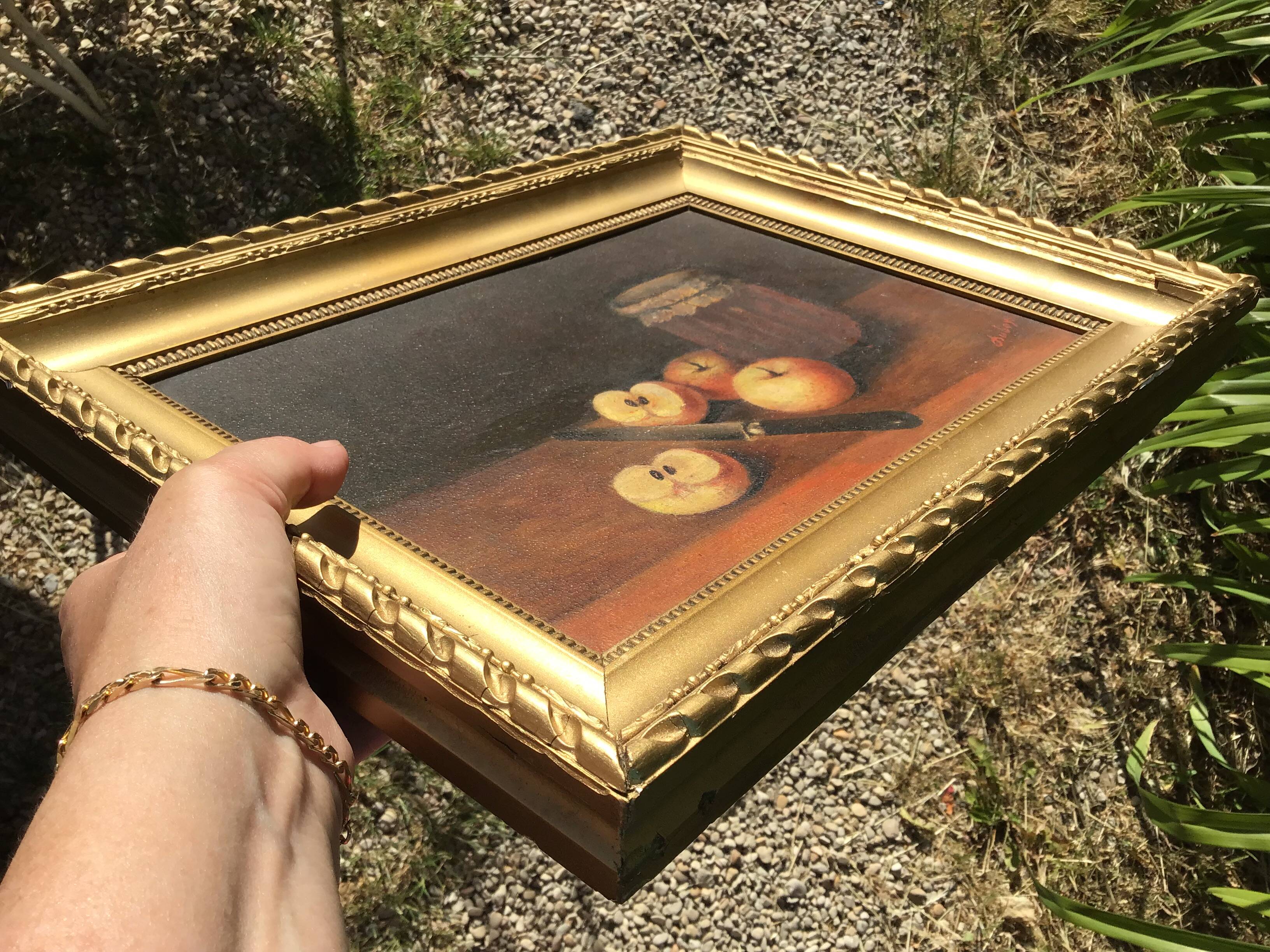 Painting on panel apples and the jar of jam