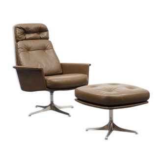 Fauteuil lounge en cuir avec repose-pieds, édition COR, création Horst Brüning