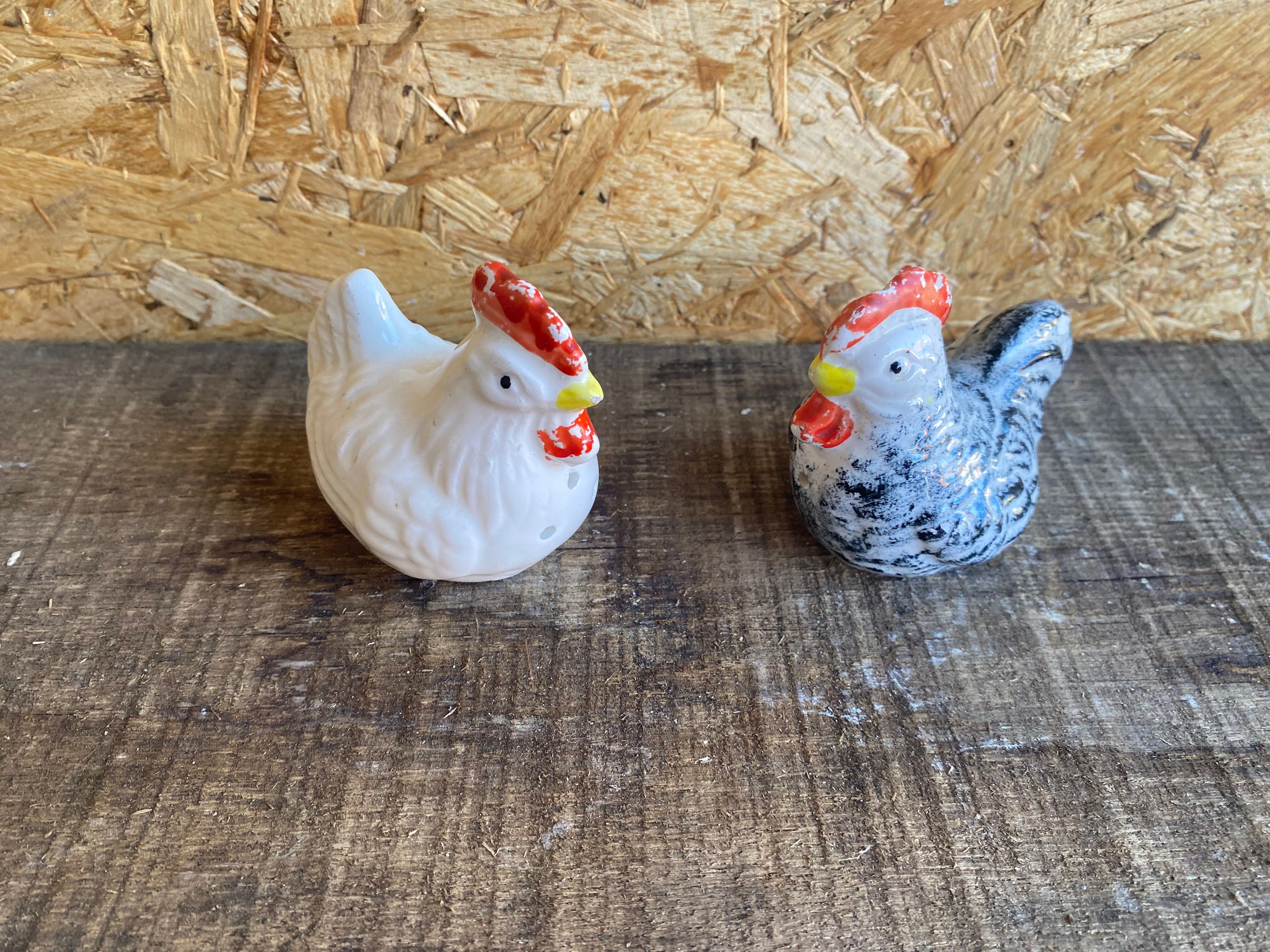 Salt & Pepper Shaker Chicken & Rooster Shape Ceramic Made In France Vintage
