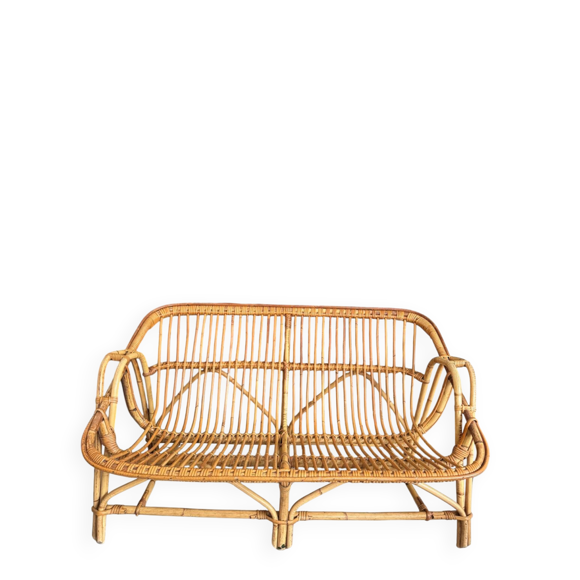 Vintage 2-seater rattan bench