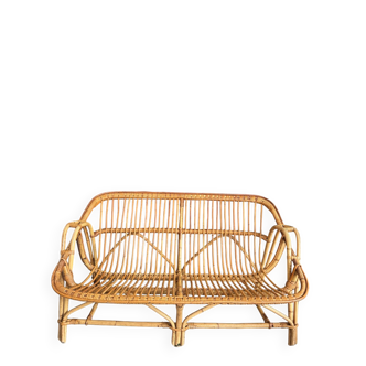 Vintage 2-seater rattan bench