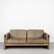 Vintage scandinavian mid-century modern leather and oak sofa, 1970s