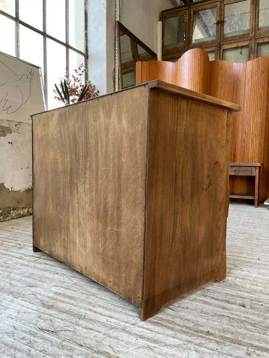 Brutalist desk in elm, signed Aranjou.