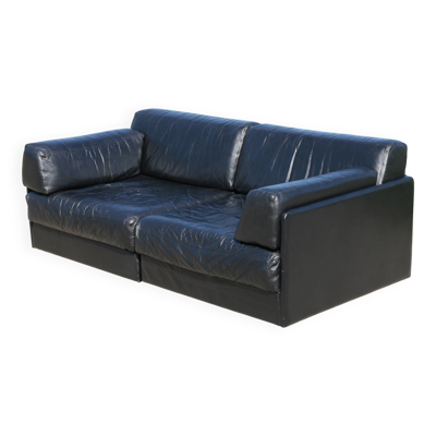 Canapé De Sede DS-76, cuir noir, modulable, Suisse, années 70