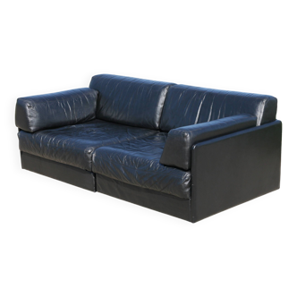 De Sede DS-76 sofa, black leather, modular, Switzerland, 1970s