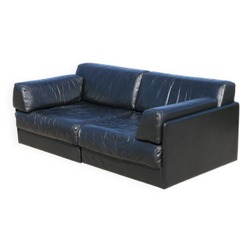 De Sede DS-76 sofa, black leather, modular, Switzerland, 1970s