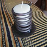 Spiral metal candle holder spring with candle, bronze appearance