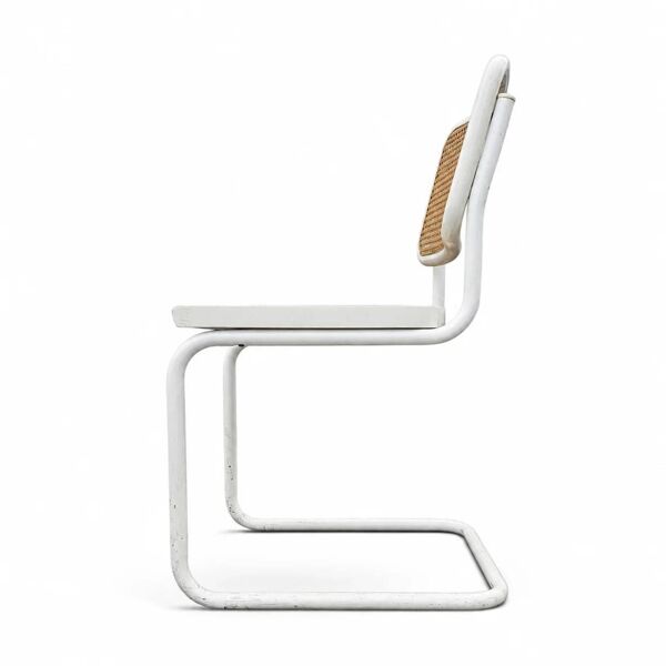 4 chaises Cesca blanches à cantilever modèle B32 par Marcel Breuer / Bauhaus années 1970 / fabriquées en Italie