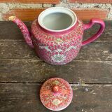 Antique MUN SHOU Teapot Pink Porcelain Flower Decor China Vintage #