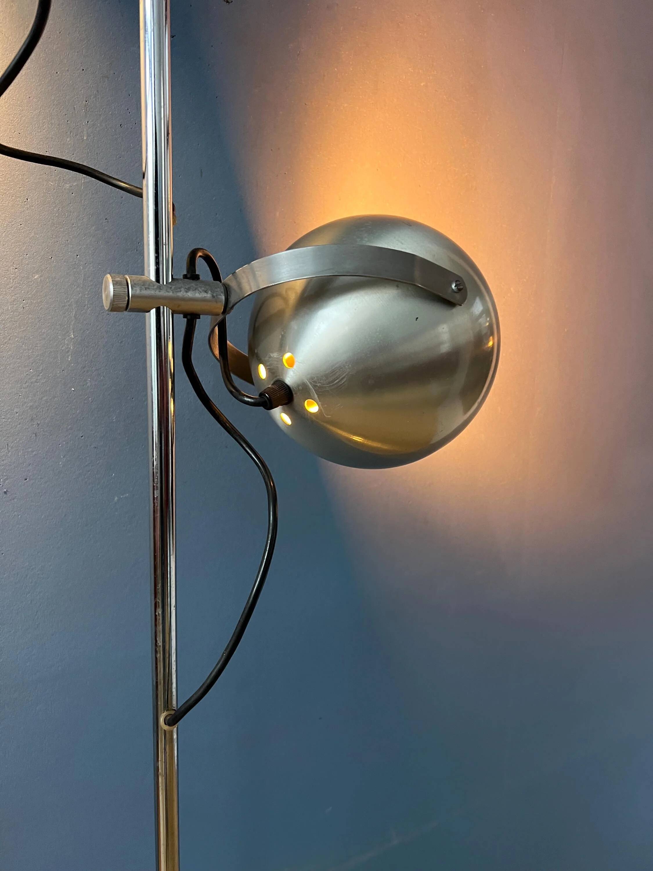 Mid-century vintage floor lamp Herda "Eyeball" in silver