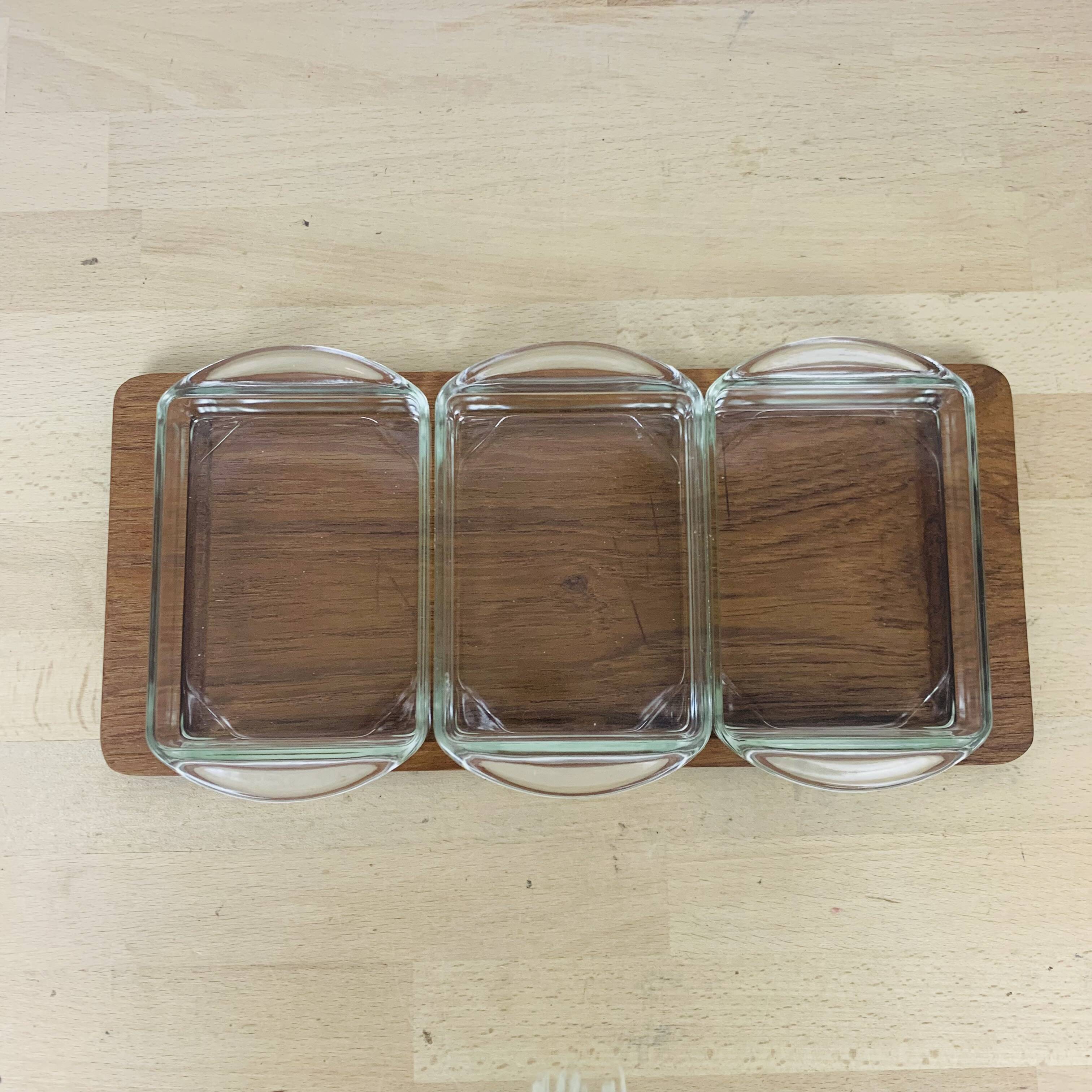 Scandinavian teak and Danish glass aperitif tray 60's