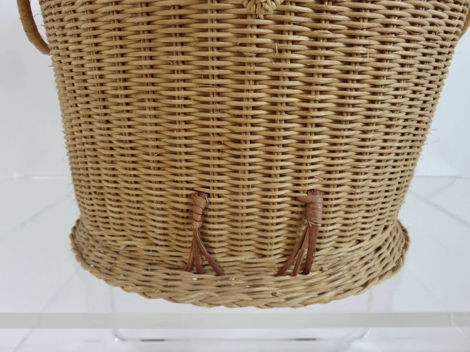 Corbeille de rangement en rotin tressé " hibou, chouette " 1970