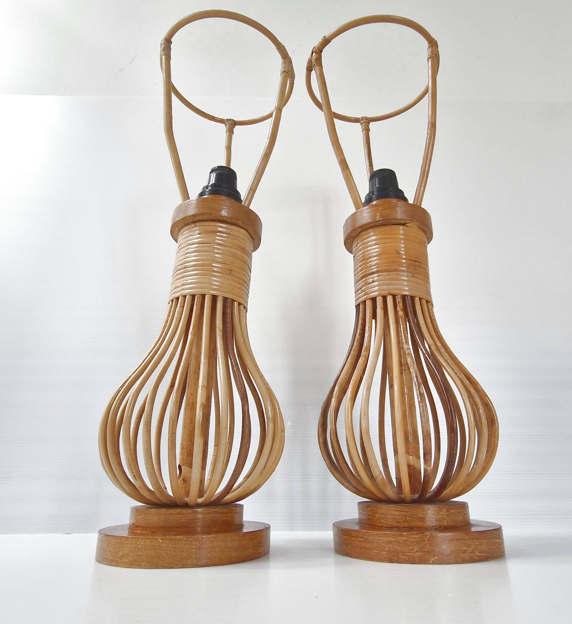 Pair of vintage rattan lamps 1960