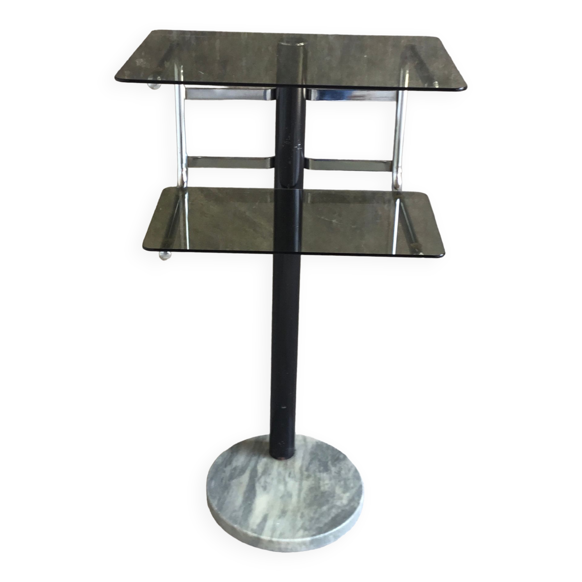 Fifth wheel or sofa end - smoked glasses and marble foot - design 1970