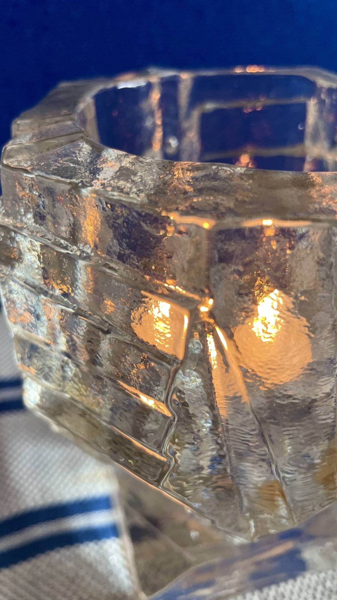 Set of 2 Swedish brutalist frosted glass candle holders.