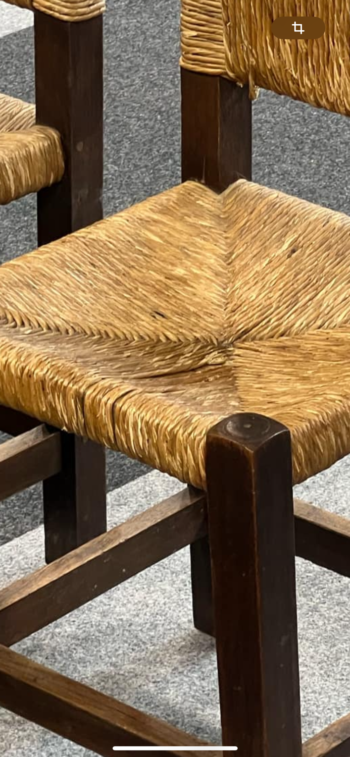 4 brutalist chairs in straw and wood