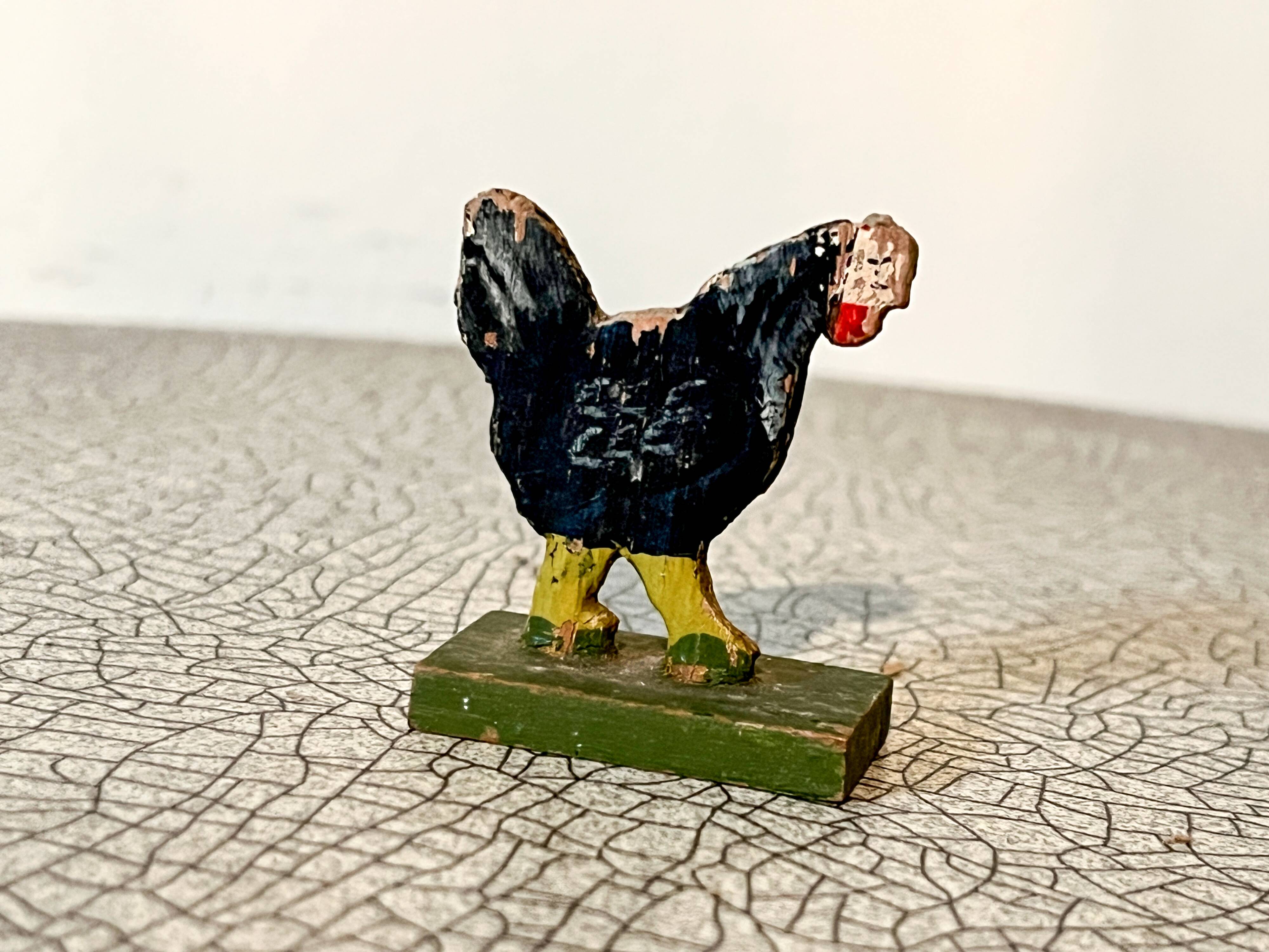 Wooden figurine, farm animals, farmyard, hen; old toy