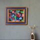 Peinture à l’huile de nature morte cubiste suédoise vintage moderne du milieu du siècle « Nature morte géométrique », encadrée
