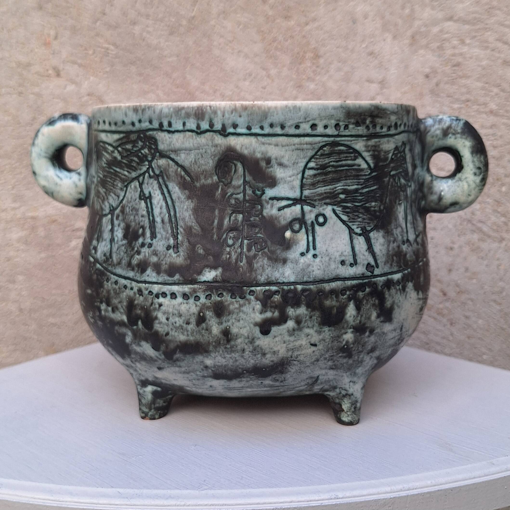 Vase or ceramic cauldron by Jacques Blin circa 50