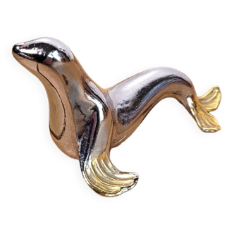 Silver-plated sea lion paperweight Italy