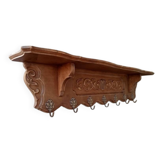 Porte manteau mural ancien en chêne massif sculpté