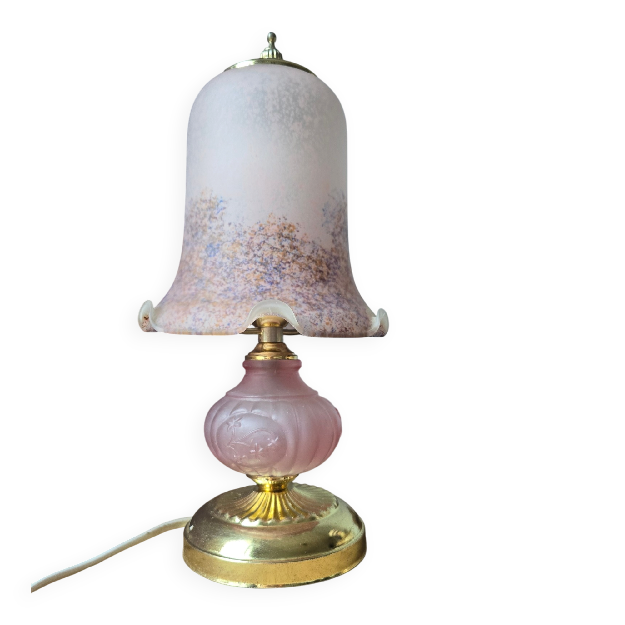 Vintage mushroom lamp pink heart - frosted glass tulip