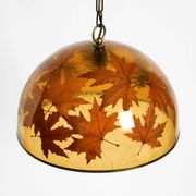 Rare, large 1970s Italian resin pendant lamp with embedded maple leaves