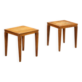 Vintage coffee tables from the 1950s in walnut, with truncated pyramid legs.