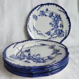 6 antique plates Creil & Montereau Sunflower model blue – 19th century