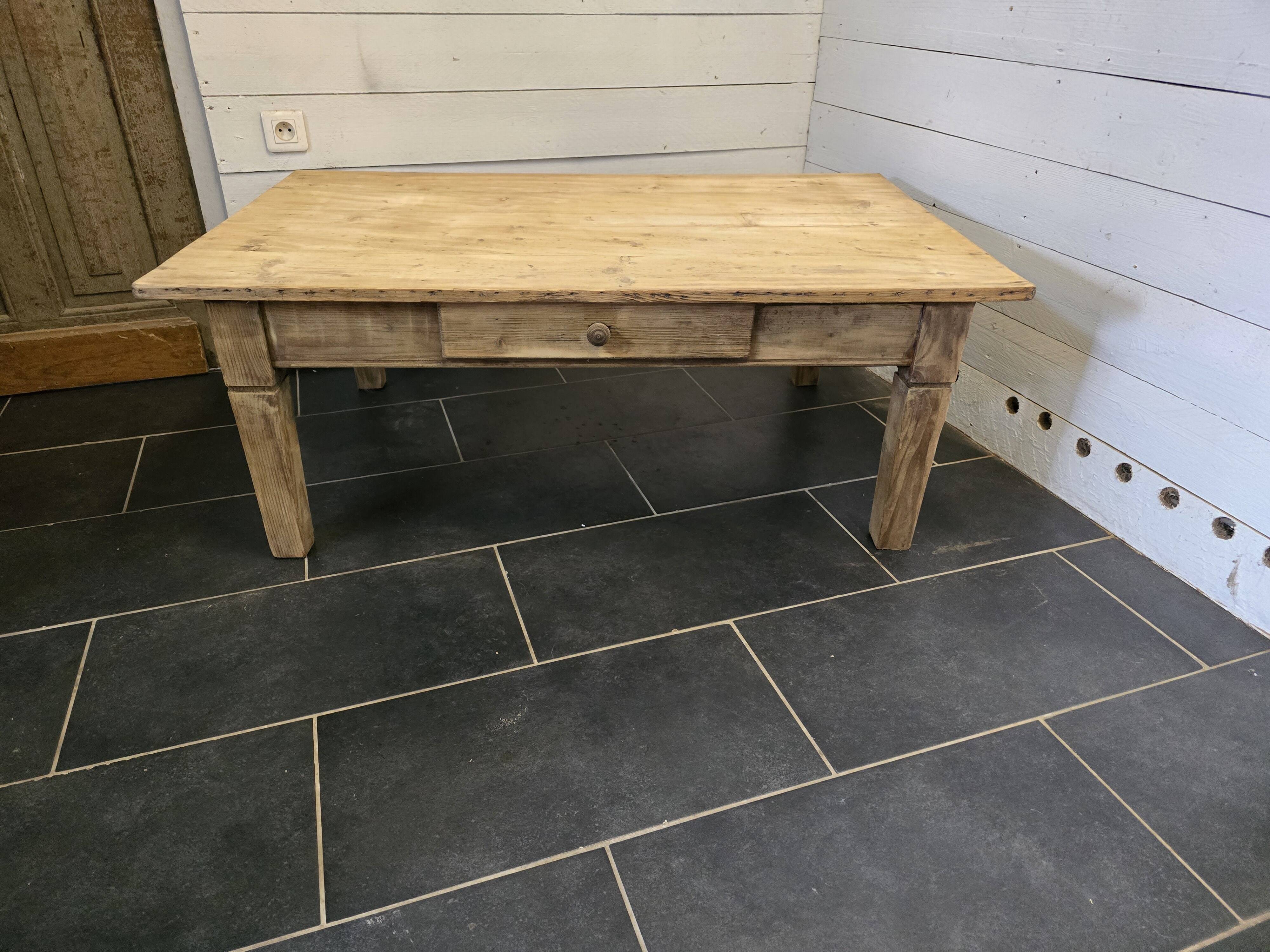 Old fir coffee table with a drawer