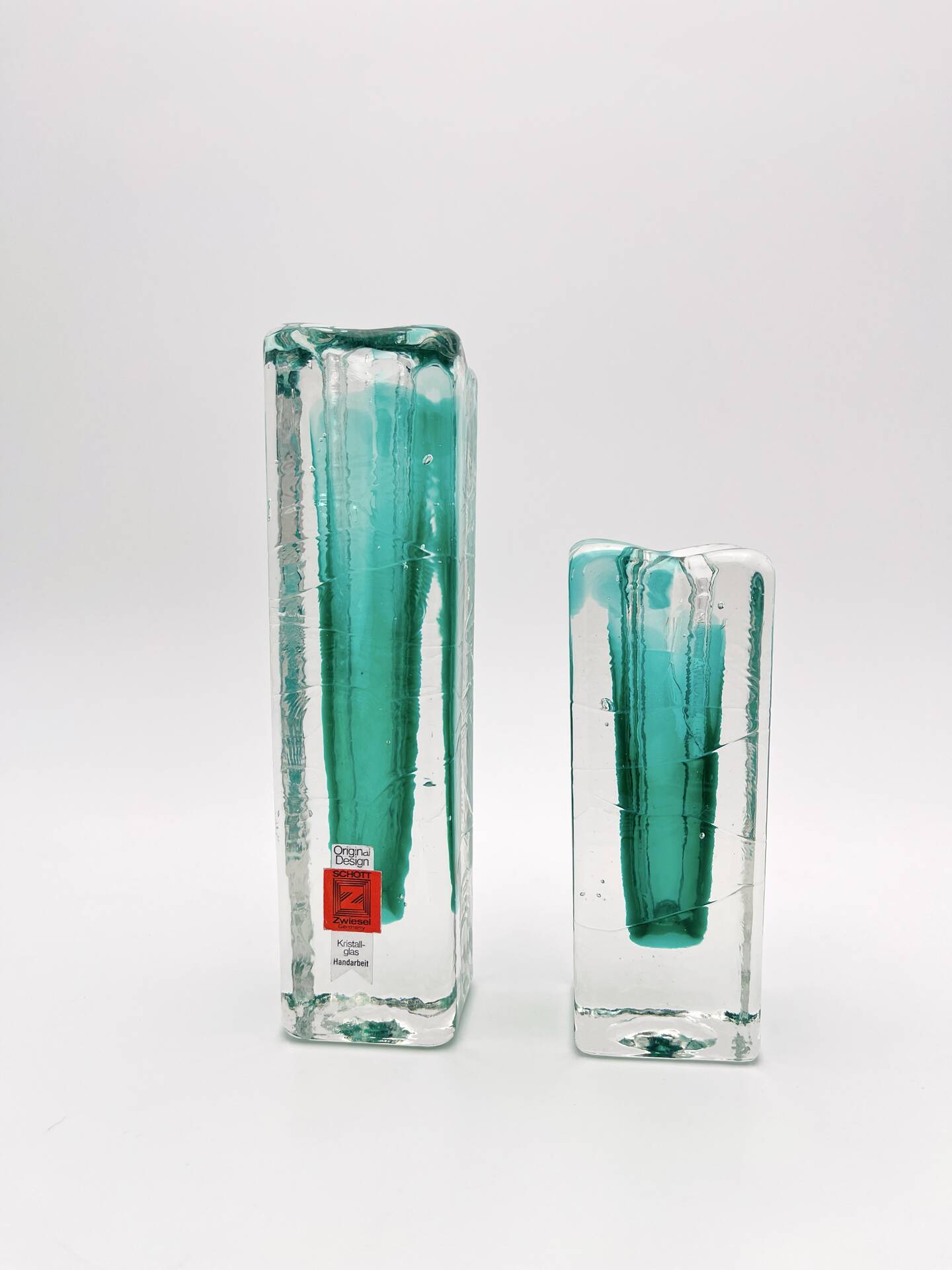 Paire de soliflores brutalistes Schott Zwiesel Cristal Eisglas